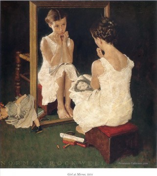 fille au miroir 1954 Norman Rockwell Peinture à l'huile
